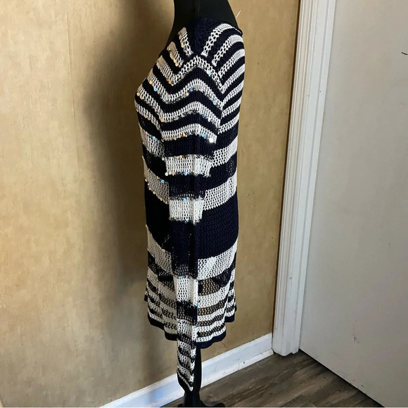 Chicos Navy and White Sweater with Silver Sequins Size 3 - Picture 6 of 13